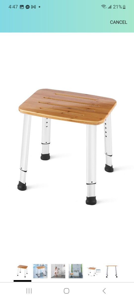 Bathroom Shower Bench Bath Stool Bathtub Seat Spa Chair Foot Rest Step, Height Adjustable Lightweight Waterproof and Rustproof, Bamboo