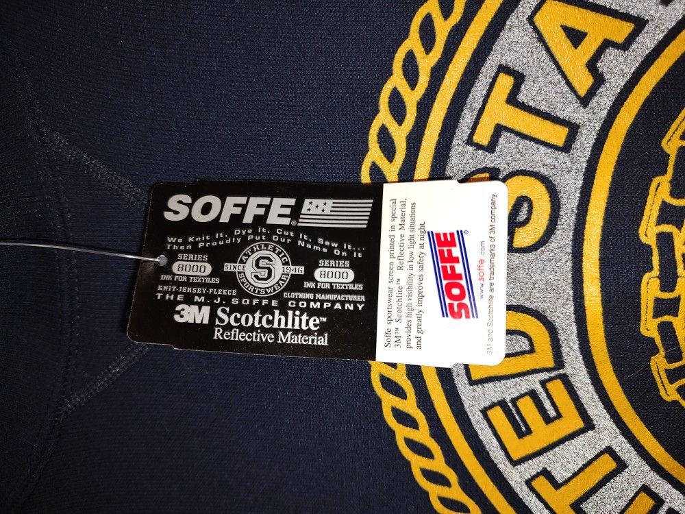 NEW w TAGS (Rare) Vintage, Made in USA, M.J. Soffe, Size XLG Blue, United States Navy, cotton blend, crew