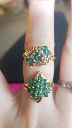 14k gold diamond and emerald rings size 7