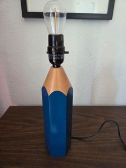 Vintage 1986 Postmodern Pop Art Blue Wooden Pencil Table Lamp