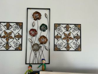 3-Piece Metal Wall Art Set (Rustic / Vintage Decor - Great Condition)