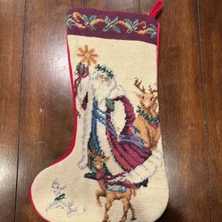 Vintage Imperial Elegance Santa Reindeer Needlepoint Christmas Stocking