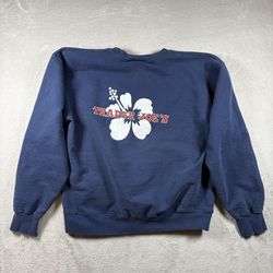 Vintage Trader Joes Sweatshirt Mens M Blue Employee Hibiscus Crew Sweater #1522