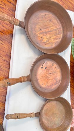Vintage Hammered COPPER skillets Decor - Only 3 pieces plus the utensil s