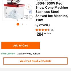 1150 oz. Commercial Ice Crusher 440 LBS/H 300W Red Snow Cone Machine Stainless Steel Shaved Ice Machine, 110V by VEVOR >