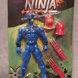 Rare Blue Ninja 5.5" Action Figure Red Helmet & Arm Weapons 5pc 
