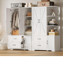 LIKIMIO Armoire Wardrobe Closet 70" H, Bedroom Wooden Wardrobe with 3 Doors 2 Drawers, Modern Clothing Storage Cabinet Combination with Storage Shelve