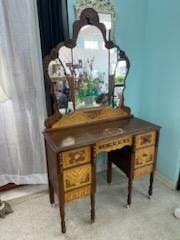 Antique 1920 Art Deco Two Tone Wood Vanity