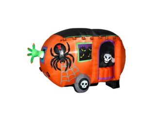 Halloween Inflatable 8ft  Skeleton Camper, Open Door and Skeleton Peeks Out