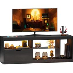 TV Stand Entertainment Center Gaming TV Stand for 65+ Inch TV with Carbon Fiber Top, Dynamic RGB Modes TV Cabinet Game Console with Adjustable Glass S
