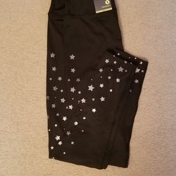 NWT Xersion Black Leggings With Silver Stars Size Medium 