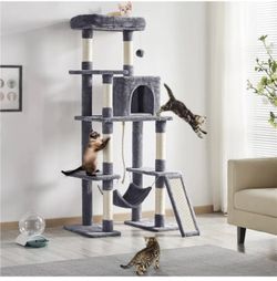 63in Cat Tree Large Cat Tower with Hammock Scratching Posts Condo Perch Ball for Indoor Cats Multilevel Plush Cat Tree  