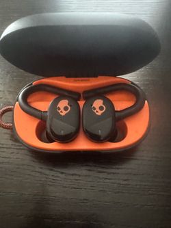 Skullcandy Push Play Active Wireless Earbuds - True Black/Orange In-Ear Hanger, Bluetooth, Noise Isolating 58 Hours Battery, Sweat and Wate