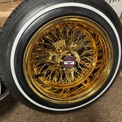 13x7 All Gold Player Wire Wheels On Whitealls 155-80-13 Finance Available 