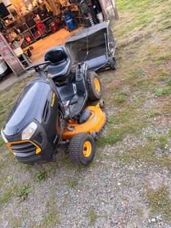 poulaun pro pp22vh46 riding lawn mower with tow behind lawn sweeper