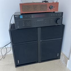 Vinyl Record Player, Sony Amp, Bose Speakers 