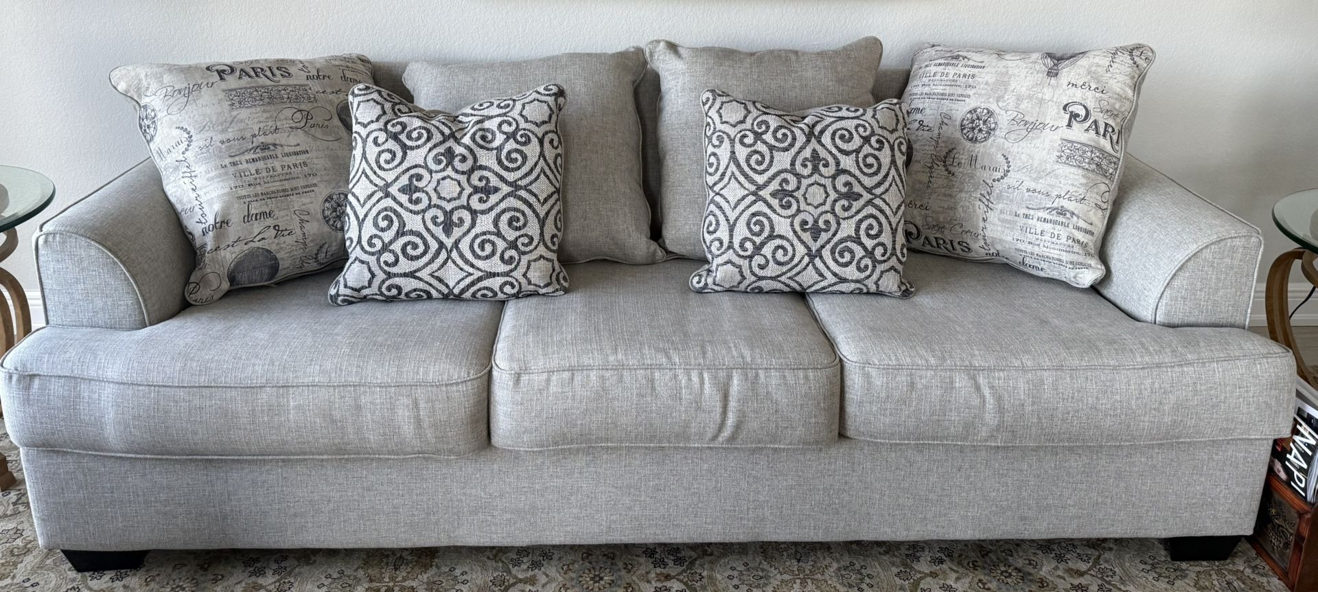 Beautiful Light Grey Sofa With Decorative Pillows 
