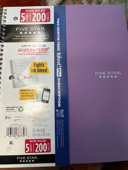 Five Star 5-Subject Wide Ruled Spiral Notebook