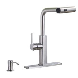 Modes Single Handle Pull Down Sprayer Kitchen Faucet with Soap Dispenser in Brushed Nickel