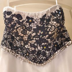 Kasey J Juniors Size 14 Prom Holiday Gala Homecoming Dress White Tube Black Lace Bling Rhinestone Beautiful Stylish 