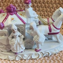 Cinderella Carriage Figurine- Pink And White Ceramic LOT A 