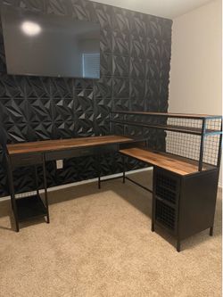 L shaped wood / metal desk