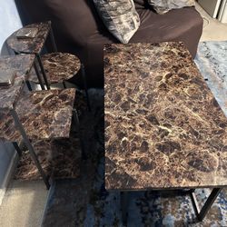 3pc Faux Marble Table Set Including Solid Marble Coasters