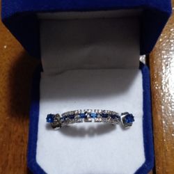 New .925 Sterling Silver Sapphire Ring Size 9 And Earrings 