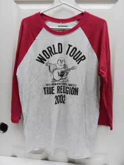 True Religion, Buddha, Y2K, Blokecore, Streetwear, Rhinestone, Raglan, Baseball Tee, Graphic Shirt.