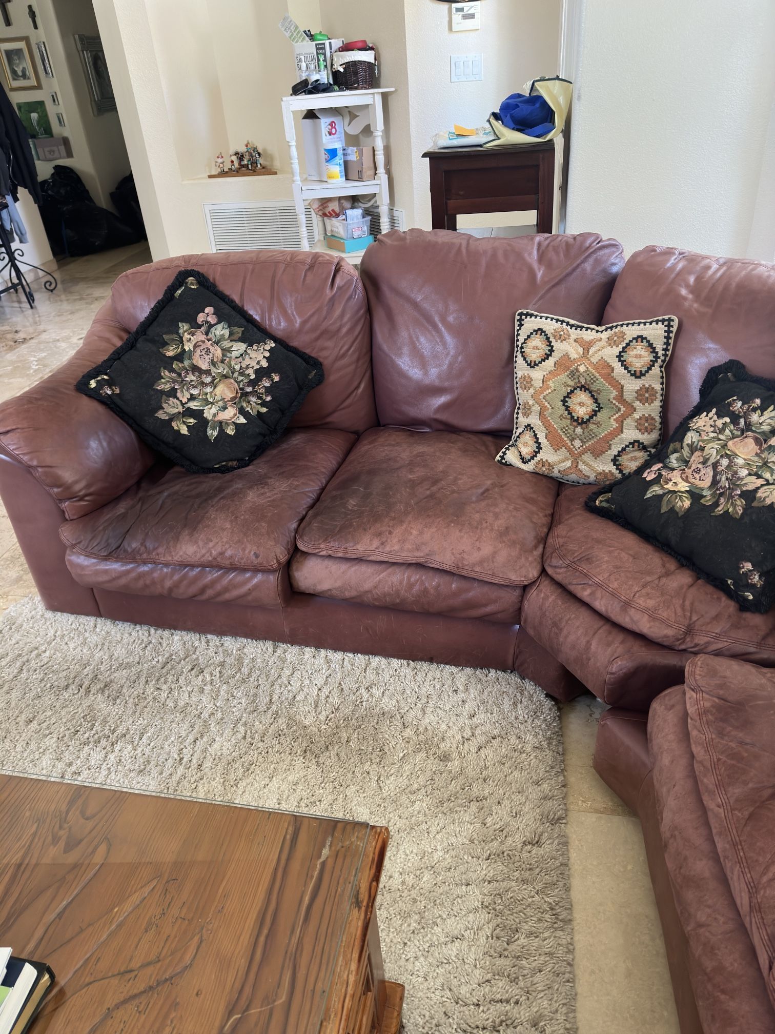 FREE Sectional Red Brick Leather Color Soft As A Cloud. 