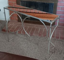 Silver Metal Console Table with Mirror Top