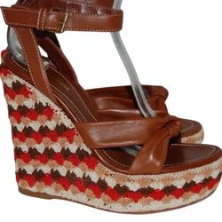 VINTAGE - Sergio Rossi Crochet and Leather Platform Wedges SZ -10