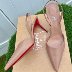 CHRISTIAN LOUBOUTIN APOSTROPHA BLUSH LEATHER SLING PUMPS MISS Z HEEL SZ 41 NEW