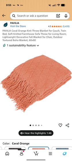 60x80 inch coral throw with tassels. Brand new