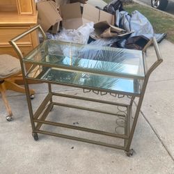 Vintage Brass & Glass Rolling Bar Cart – Wine & Stemware Rack