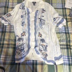 🌴 New H&M Men's White Hawaiian Print Camp Collar Shirt - Size S 🌴