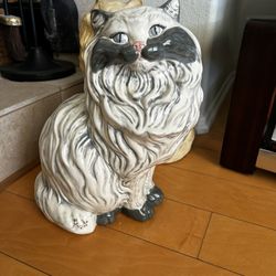 Ceramic Cat Statue 1977 Glazed 