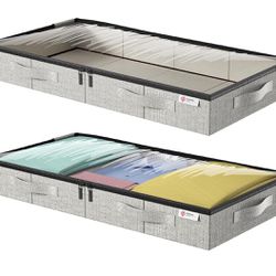 Under Bed Storage Containers, 4.5 Inches Low Profile Underbed Storage Organizer Bin with Lid Underbed Clothes Storage Box with Sturdy Sidewalls/Bottom