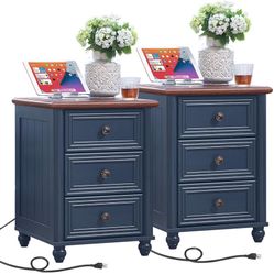 New in box 18" Farmhouse Nig htstand Set 2 with Charging Station and USB Port,