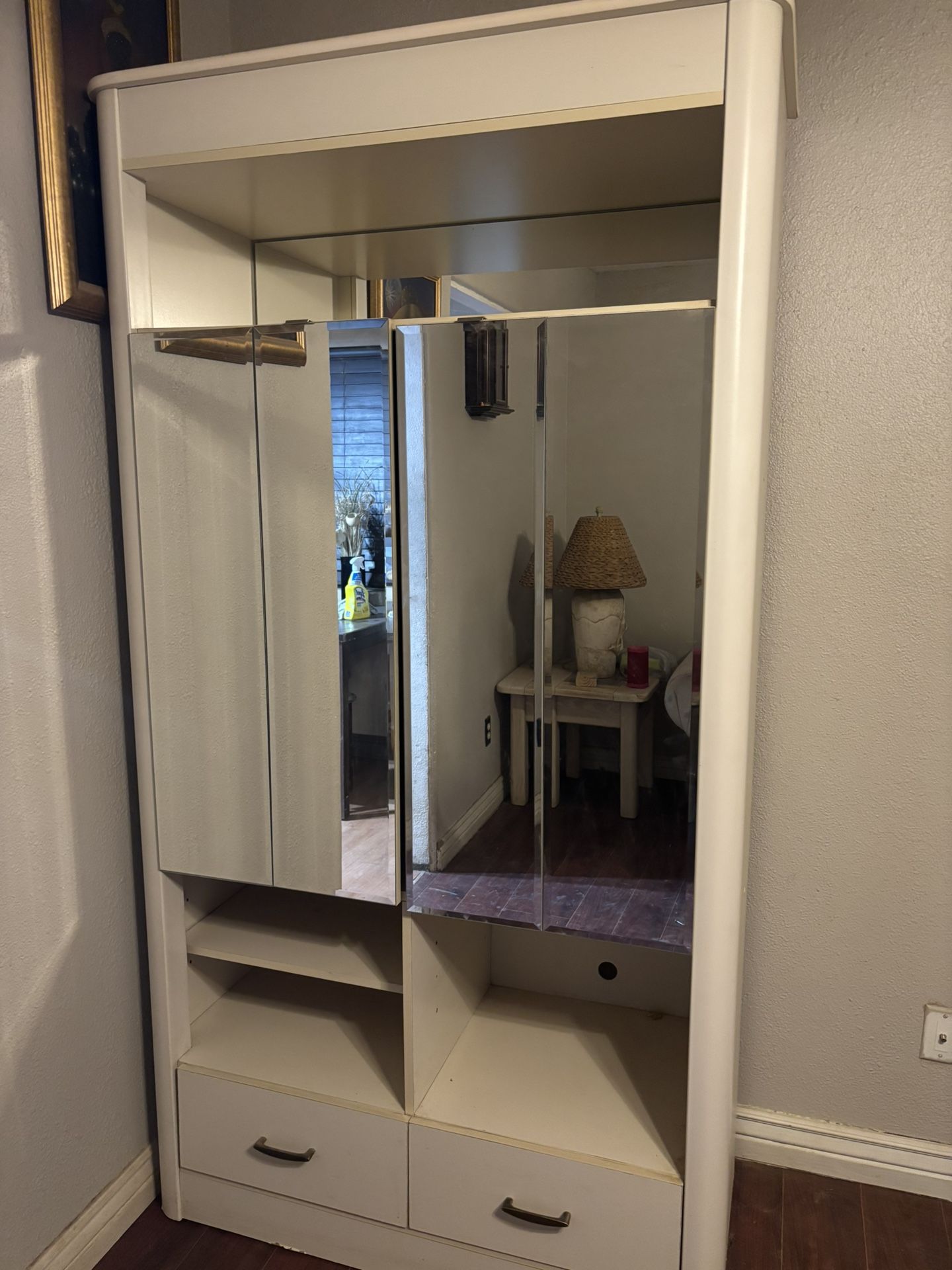 White Storage Cabinet With Mirrors