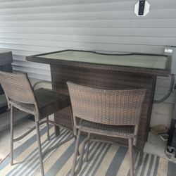 Wicker Bar Set with 2 Bar stools (Pending Sale)