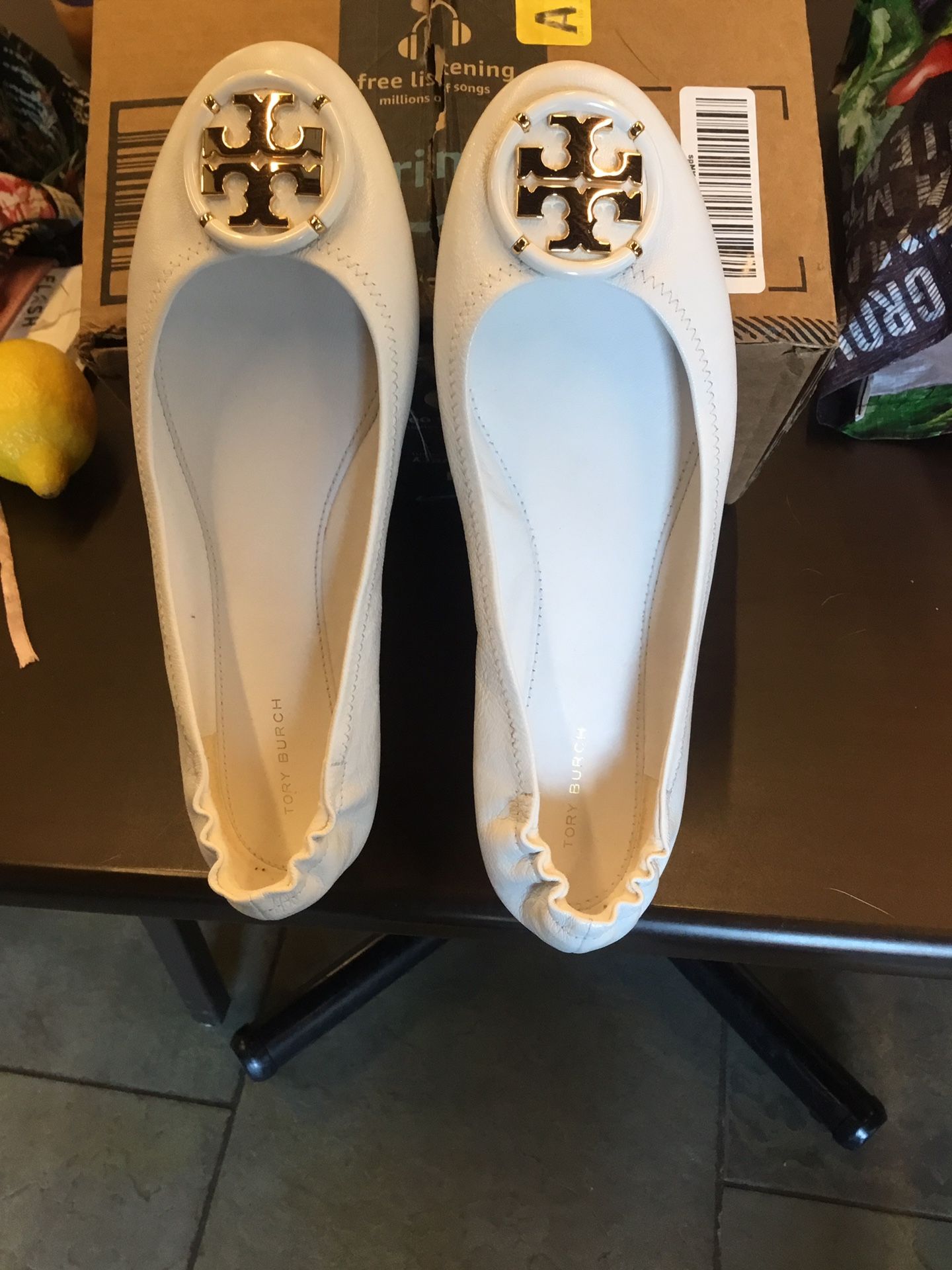 New Authentic Tory Birch Leather Ballet Flats W/Gold SZ 9