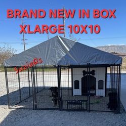 Brand New Xlarge Heavy Duty Dog Kennel 10'x10' Reinforced Iron Dog Cage W/ Swivel Feed Door, Roof Tarp, Bowls, Corral De Mascota Neuvo Dog Run 