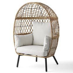 Kid's Ventura Outdoor Wicker Stationary Egg Chair with Cream Cushions