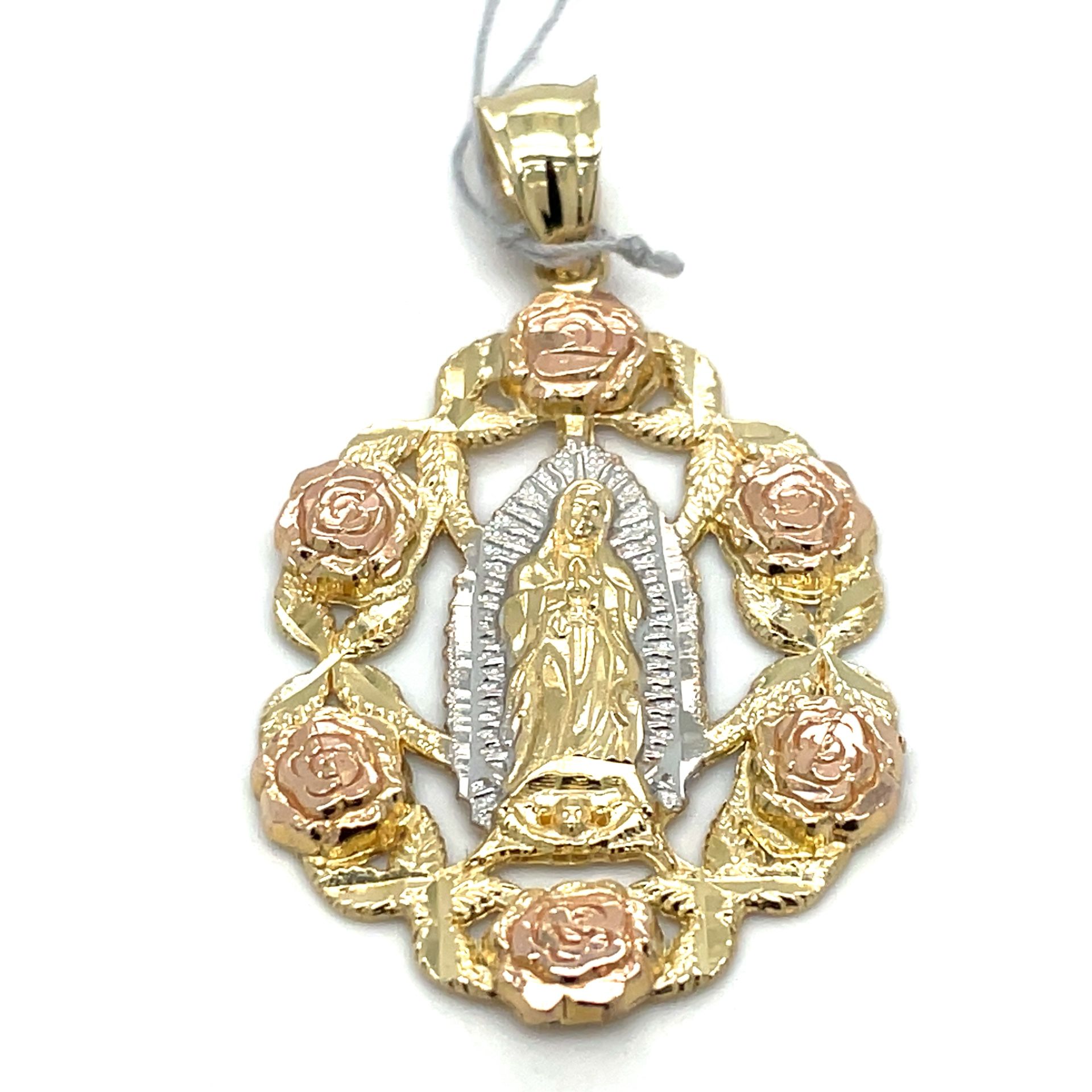 14Kt Tri Color Oval Virgin Mary Pendant 4.00g I-2239