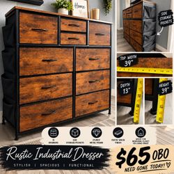 MOVING MUST GO!!🔥 Rustic Industrial 10-Drawer Dresser w/ Side Storage – $65 OBO