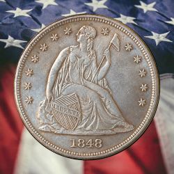 1848 Seated Liberty Dollar Silver Plated Novelty Coin - Cir