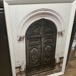 Dark Green Framed European Wood Door Wall Art