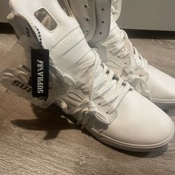 Supra Skytop II Chad Muska signature high-top skateboarding sneakers in all white full-grain leather