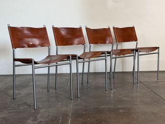 Vintage 1960s saddle leather and steel dining chairs